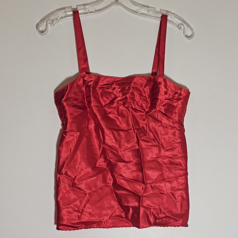 Vintage Camisole Womens Small Red Pleated Made in USA Tank Satin Strappy Top S